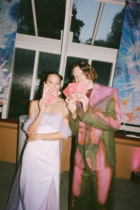 Inside Raenee Sydney and James Marto’s Psychedelic Purple Wedding - Vogue Australia Wedding Guest Dress Alternative, Unconventional Wedding Dress Color, Maximalist Bride, Queer Wedding Outfit, Non White Wedding Dress, Non Traditional Weddings, Anti Bride Wedding, Maximalist Wedding, Nontraditional Bride