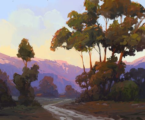 Eric Bowman, Quiet Landscape, Concept Art Landscape, Landscape Painting Digital, The Art Showcase, Environment Painting, Painting Practice, Art Showcase, Digital Oil Painting