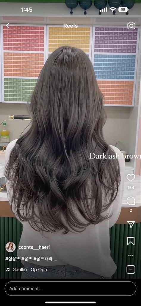 Dark ash brown color Ash Brown Hair Asian Dark, Dark Ash Hair Color Brown, Ash Dark Brown Hair Color, Mushroom Brown Hair Asian, Dark Brown Hair Ash, Ash Brown Hair Dark, Dark Hair Asian, Ash Dark Brown Hair, Deep Ash Brown Hair