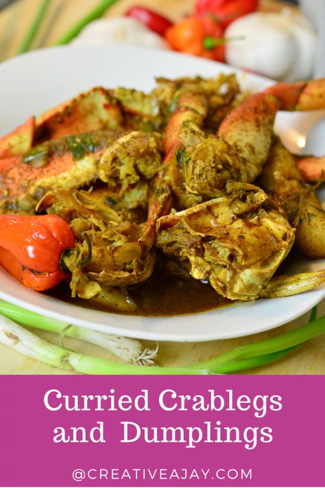 Crab And Dumplings Curry, Curry Crab Legs Recipe, Jamaican Crab Recipes, Curry Seafood Recipes, Curry Crab And Dumplings Recipe, Crabs Recipes, Curry Crab Recipe, Country Meals, Jamaica Recipes