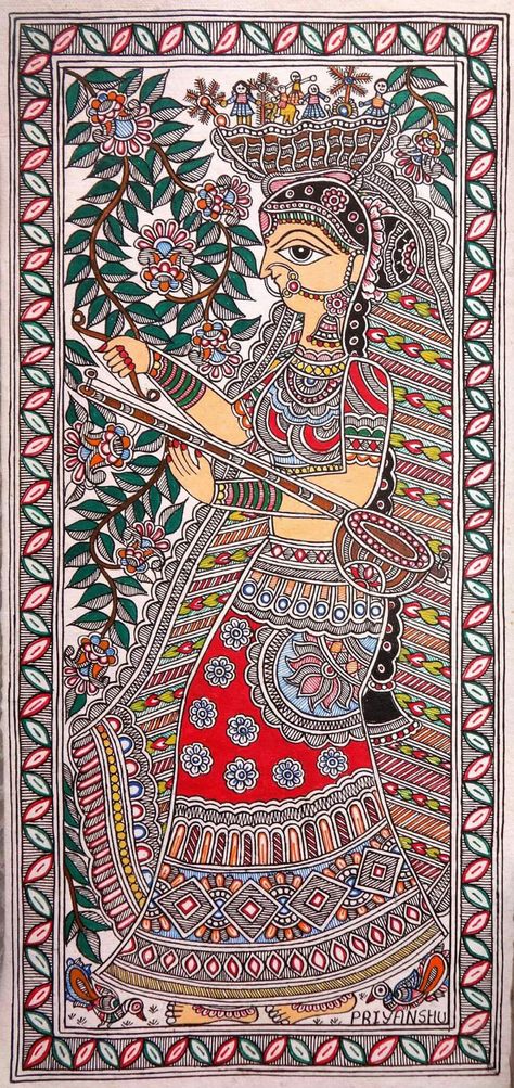 Best Madhubani Paintings, Madhubani Paintings On Canvas, Madhubani Sketch, Madhubani Art Krishna, Madhubani Drawing Indian Paintings, Madhubani Art Design, Madhubani Paintings Peacock, Mithila Painting, Madhubani Paintings