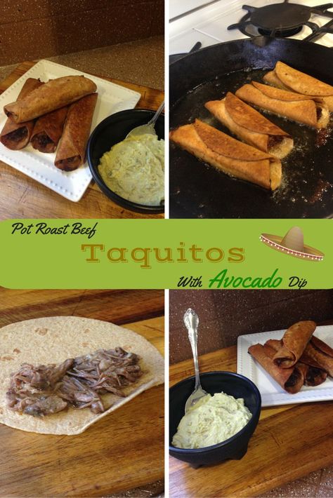 Leftover pot roast beef Taquitos recipe Leftover Roast Beef Taquitos, Shredded Beef Taquitos Recipe, Beef Taquitos Recipe, Leftover Roast Beef Recipes, Pot Roast Beef, Recipe With Avocado, Beef Taquitos, Casserole Crockpot Recipes, Leftover Pot Roast