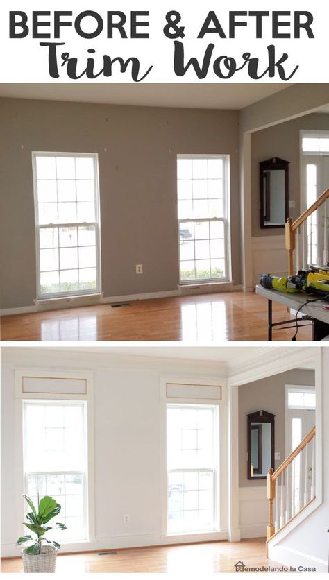 Budget Kitchen Remodel, Trim Work, Living Room Windows, Diy Renovation, Living Room Remodel, Diy Remodel, Window Trim, Coffered Ceiling, Room Remodeling