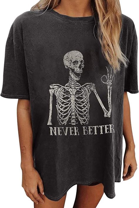 Fall Halloween Shirt, Everyday Womens T Shirt Dress, Never Better, Baggy Tops, Graphic Tees For Women, Womens Flannel Shirt, Y2k Tops, Cute Graphic Tees, Shirt Dress Casual, Tees For Women