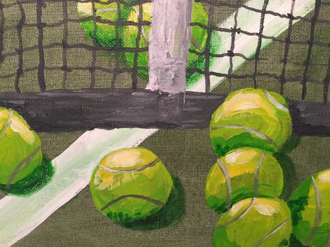 Tennis Parking Spot Painting, Tennis Sketch, Tennis Ball Drawing, Tennis Painting, Tennis Drawing Art, Tennis Painting Ideas, Tennis Ball Painting, Tennis Watercolor, Tennis Canvas Painting