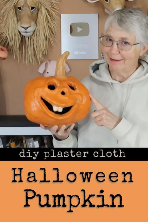 Plaster Pumpkin Diy, Plaster Cloth Projects, Halloween Pumpkin Diy, Halloween Art Projects, Diy Plaster, Paper Mache Clay, Plastic Pumpkins, Wire Diy, Pumpkin Lights