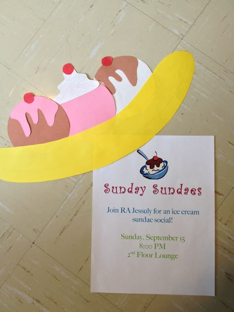 Sunday Sundaes program poster! Ra Social Programs Activities, November Ra Program Ideas, Ra Ideas Programming, Ra Floor Events, Ra Events Programming, Ra Program Ideas Activities, Residence Life Programs, Ra Social Programs, Ra Event Ideas