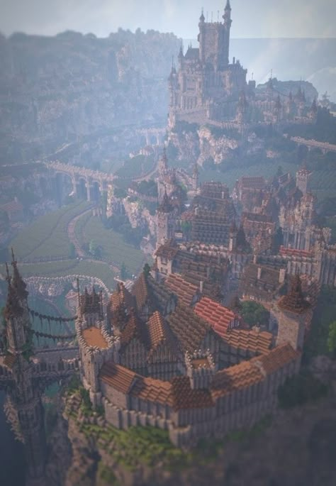 Amazing cliff castle #garden #landscaping #gardenideas Medieval Kingdom Minecraft, Minecraft Fantasy City Ideas, Cliff Castle Minecraft, Fantasy City Minecraft, Minecraft Fantasy Kingdom, Minecraft City Buildings Medieval, Minecraft Medieval City Ideas, Minecraft Viking Castle, Kingdom Layout Minecraft