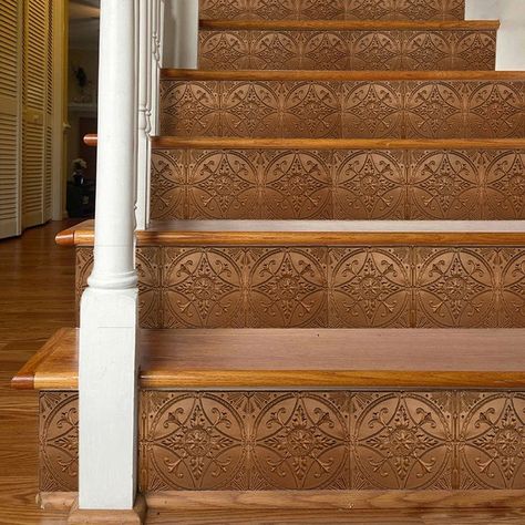 Tiles Stairs, Staircase Decoration, Industrial Tile, Stair Art, Stair Ideas, Tile Steps, Stair Riser Decals, Stair Riser, Spanish Mediterranean