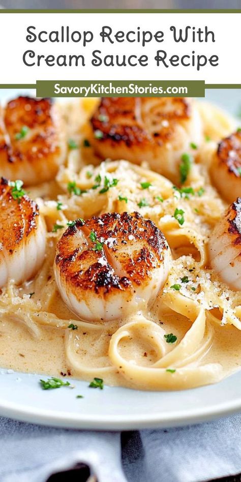 Looking for a delicious way to elevate your dinner with scallops? This creamy scallop recipe is the perfect indulgence for any occasion. Treat your taste buds and impress your guests with this easy-to-follow dish! Save this recipe for your next special meal in the Scallops Dinner Ideas collection! Dinner Ideas With Scallops, Linguini And Scallops, Dinner With Scallops, Scallop Meal Ideas, Lobster Scallops And Shrimp, Scallop Pasta Creamy, Creamy Scallops And Pasta, Scallop And Linguine Recipes, Linguine With Scallops