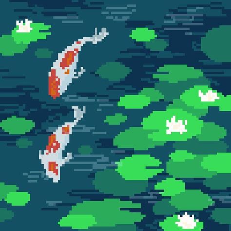 Karp Koi, Pixel Art Landscape, 8 Bit Art, Pixel Art Background, Pixel Art Tutorial, Arte 8 Bits, 8bit Art, Cool Pixel Art, Pixel Drawing