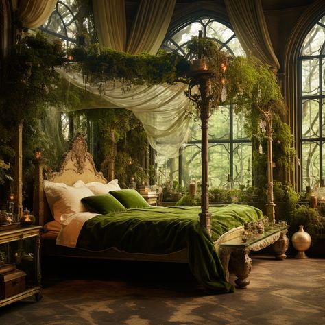 created with ai midjourney Hermione Painting, Forest Witch Bedroom, Druid Bedroom, Dragon Bedroom Ideas, Wizard Cottage, Fae Castle, Writing Cottage, Whimsical Bedroom Adult, Mystical Room