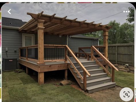 12 X 12 Deck Ideas, Mobile Home Decks And Porches, Deck With Steps, Carport Modern, Attached Pergola, Deck Pergola, Wood Decks, Pergola Diy, Patio Deck Designs