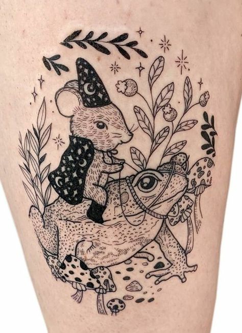 Kangaroo Tattoo, Cottagecore Tattoo, Kangaroo Rat, Rat Tattoo, Whimsical Tattoos, Baby Tattoo Designs, Spooky Forest, American Traditional Tattoo Ideas, Traditional Tattoo Ideas