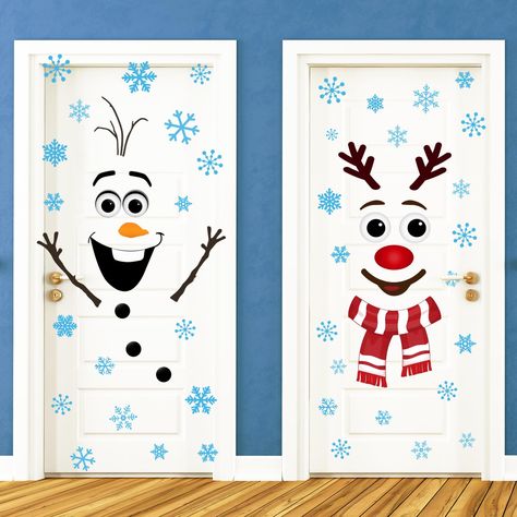 Snowman For Door Decoration, Christmas Door Decorations Bedroom, Door Snowman Decoration, Christmas Paper Door Decorations, Kids Door Christmas Decorations, Christmas Decor Ideas School Door, January Door Decorations Classroom New Years, Snowman Wall Decor, Christmas Bedroom Door Ideas