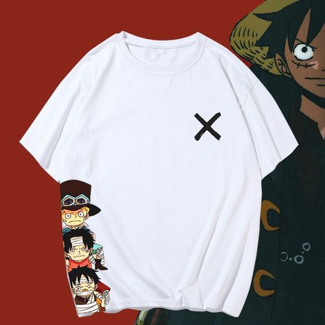 Luffy Ace And Sabo, Ace And Sabo, Gym Anime, Polo T Shirt Design, Streetwear Crewneck, Luffy Ace, Loose Tshirt, Harajuku Anime, One Piece Cartoon