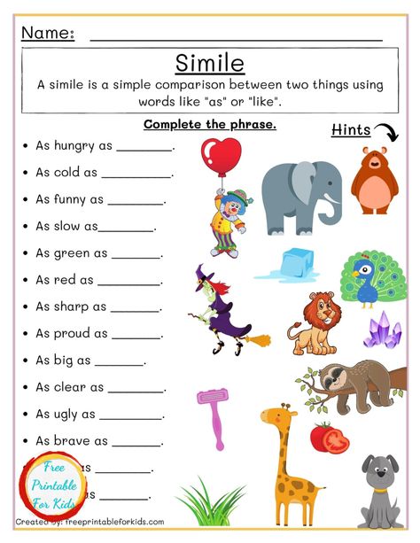 Simile worksheets FREE to download for Third Grade. 3rd Grade Worksheets Free Printable Fun, 3rd Grade English, Free Third Grade Worksheets, Reading Worksheets 3rd Grade, 3rd Grade Science Worksheets Free Printable, Worksheets For 3rd Grade, Similes Worksheet, Similes Worksheet Grade 4, Example Of Simile