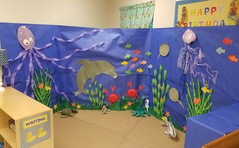 Ocean Theme Preschool Dramatic Play, Ocean Themed Dramatic Play Center, Dramatic Play Ocean Theme, Beach Theme Dramatic Play Preschool, Water Dramatic Play Ideas, Under The Sea Dramatic Play Preschool, Water Dramatic Play, Ocean Provocation, Beach Dramatic Play Preschool