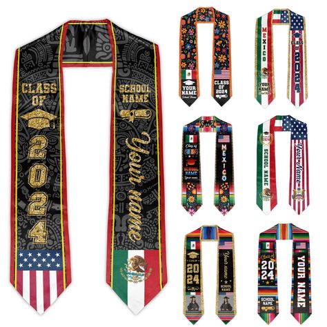 PRICES MAY VARY. Premium Quality: Our graduation stole boasts superior material ensuring longevity & comfort. Enhance your graduation outfit with our stole - a perfect blend of style and convenience. Customizable: Our graduation stole provides a unique feature of customization. Add your name, graduation year, or any inspirational quote - make it a distinct representation of your personality & achievement. Mexican-American Fusion: The Mexico American Flag inspired graduation stole manifests a col Mexican Graduation Sash, Mexico Graduation Sash, Graduation Stole Mexican, Mexican American Graduation Stole, Sublimation Graduation Stole, Embroidered Black Graduation Stole, Mexican American Flag, Mexican Graduation, Custom Graduation Stole