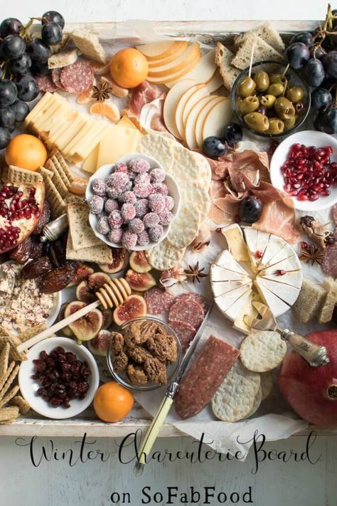 Learn how to make an Epic Charcuterie Board for impressive yet easy entertaining. This Winter Charcuterie Board is filled with meats, cheeses, veggies, nuts, olives, dried fruits, crackers, and more. An easy appetizer perfect for happy hour entertaining. #charcuterie #board #appetizers #newyears #cheese #olives #ad #sofabfood @sofabfood Winter Charcuterie Board, Winter Charcuterie, Charcuterie Board Ideas, Meat Platter, Charcuterie Inspiration, Meat Appetizers, Charcuterie Cheese, Charcuterie And Cheese Board, Charcuterie Recipes