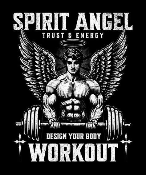 Spirit angel bodybuilding T-Shirt Design Template Logo Tshirt Designs, Best Workout Split, Fitness Design Gym, Gym Motivation Wallpaper, Workout Split, T Shirt Logo Design, Bodybuilding T Shirts, T Shirt Design Template, Shirt Logo Design