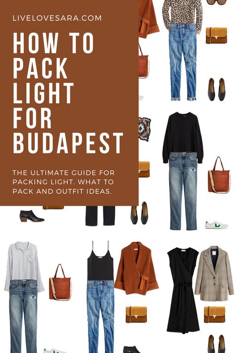 Budapest Outfit Summer, Hungary Outfit, Budapest Outfit, Travel Capsule Wardrobe Spring, Spring Packing List, Packing List Spring, Pack For A Week, Fall Packing List, Fall Packing