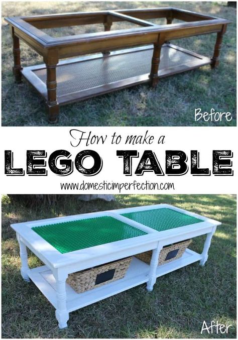 Table Lego, Old Coffee Tables, Desk Diy, Lego Table, Úložný Box, Lego Storage, Lego Minecraft, Toy Rooms, Kid Table