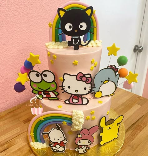 Hello Kitty and friends 🌈☁️ | Instagram Hello Kitty And Friends Cake Ideas, Sanrio Birthday Party Ideas Decoration, Hello Kitty And Friends Birthday Cake, Hello Kitty And Friends Party Ideas, Sanrio Party Decorations, Hello Kitty Cakes Birthday, Hello Kitty And Friends Birthday Party, Sanrio Party Ideas, Sanrio Themed Party