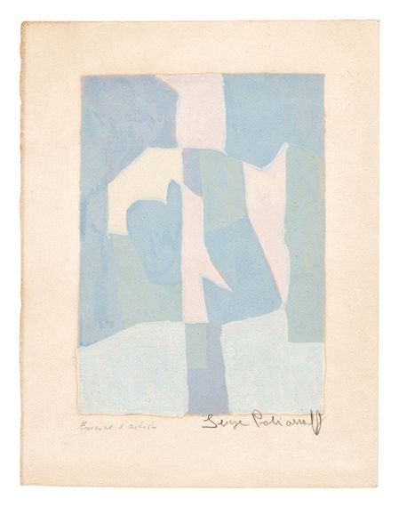 View Komposition in Blau, Rosa und Grau (composition in blue, pink and grey) (1960) By Poliakoff Serge; Lithograph in colours on strong Arches wove paper; 27,4 x 19,7 cm; Signed; . Access more artwork lots and estimated & realized auction prices on MutualArt. Pink And Blue Poster, Serge Poliakoff Paintings, Pink And Blue Abstract Art, Serge Poliakoff, Blue Modernist Jewelry With Polished Finish, Pink Picasso, Blue Pastel, Wassily Kandinsky, Pics Art