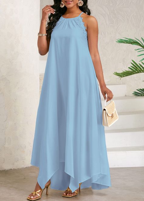 Lace Dusty Blue Maxi A Line Round Neck Dress | Rotita.com - USD $31.98 Dresses For Date Night, Dresses For Date, Blue Long Dress, Wedding Guest Dresses Long, Gowns For Wedding, Date Night Dinner, Wedding Bridal Dress, Plus Size Wedding Gowns, Simply Dress