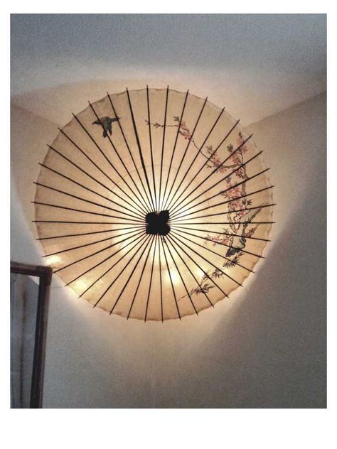 DIY Parasol light installation thingy Diy Parasol, Parasol Decor, Asian Decor Diy, Modern Asian Decor, Parasol Lights, Chinese Umbrella, Another Part Of Me, Japanese Umbrella, Umbrella Lights