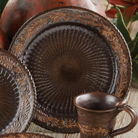 Cheyenne Ranch Dinner Plates - Set of 4 Rustic Dishes Dinnerware Sets, Western Kitchens, Western Plates Dinnerware Sets, Western Dishware, Southwestern Dinnerware, Rustic Dinnerware Sets Clay, Western Dinnerware, Western Dishes, Western Kitchen