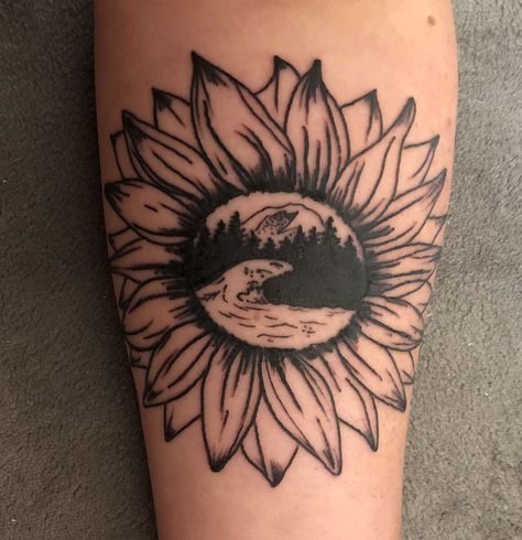 #tattoo #sunflowertattoo #oceantattoo #mountaintattoo #foresttattoo #wavetattoo #sunflower Sunflower Wave Tattoo, Sunflower Ocean Tattoo, Sunflower And Mountain Tattoo, Sunflower Sunset Tattoo, Sunflower Mountain Tattoo, Sunflower Tattoo Men, Red Sunflower Tattoo, Sunflower And Moon Tattoo, Loki Tattoos