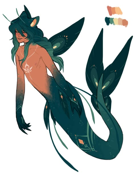 Merperson Oc, Butterfly Humanoid, Merman Oc, Mermaid Butterfly, Butterfly Mermaid, Bird People, Humanoid Creatures, Mermaid Drawings, Mermaids And Mermen