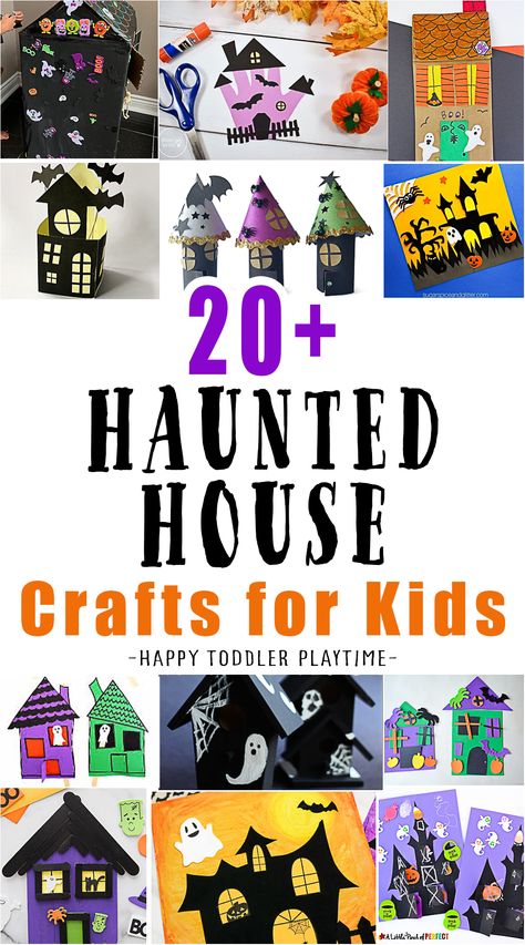 20 Awesome Haunted House Crafts for Kids - HAPPY TODDLER PLAYTIME Haunted House Crafts Preschool, Toddler Haunted House Ideas, Haunted House Crafts For Toddlers, Haunted House Projects For Kids, Haunted House Craft Ideas, Haunted Houses Diy, Haunted House Activities For Kids, Haunted House Preschool Craft, Paper Bag Haunted House