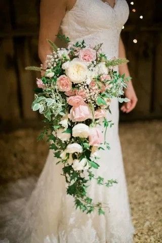 Waterfall Bouquet Wedding, Waterfall Bridal Bouquet, Elegant Hair Styles, Rustic Mountain Wedding, 2023 Beach, Flower Boquet, Cascading Bridal Bouquets, Pastel Wedding Flowers, Waterfall Wedding