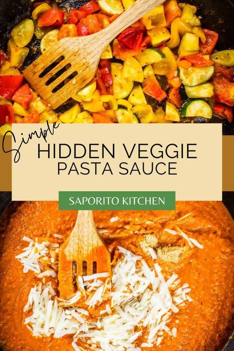 This simple hidden veggie pasta sauce is packed full of flavor. Loaded with your favorite fresh garden vegetables, this light and easy sauce is perfect for pasta! #veggiepastasauce #hiddenveggies #pastasaucewithvegetables Garden Pasta Sauce, Meal Prep Before Baby, Hidden Veggie Pasta Sauce, Hidden Veggie Pasta, Veggie Pasta Sauce, Hidden Vegetables, Meat Sauce Recipes, Sunday Dinner Recipes, Kid Recipes