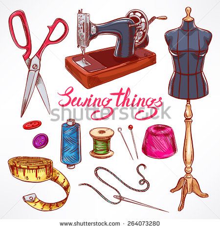 Tailoring Equipment, Sewing Machine Drawing, Sewing Clipart, Sewing Photography, Sewing Logo, Sewing Workshop, Vector Sketch, Fabric Sewing, Vector Illustration Design