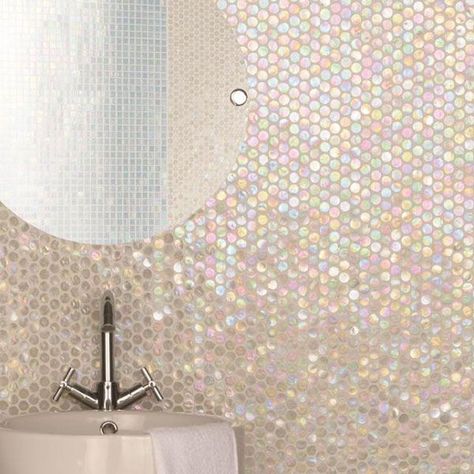 Sparkly Tiles Bathroom, Pearlescent Tiles Bathroom, Holographic Tiles Bathroom, Opal Tile Backsplash, Opal Tile Bathroom, Iridescent Bathroom Tile, Iridescent Bathroom Ideas, Iridescent Shower Tile, Iridescent Bathroom Tiles