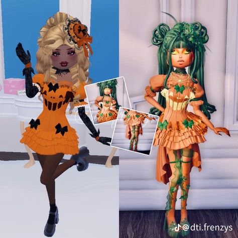 Pumpkin Patch Bloxburg, Pumpkin Patch Dress To Impress, Halloween Dti, Miss Universe Dresses, Cute Halloween Outfits, Royal High Outfits Ideas Cheap, Dti Hacks, Winter Outfits Aesthetic, Dti Ideas