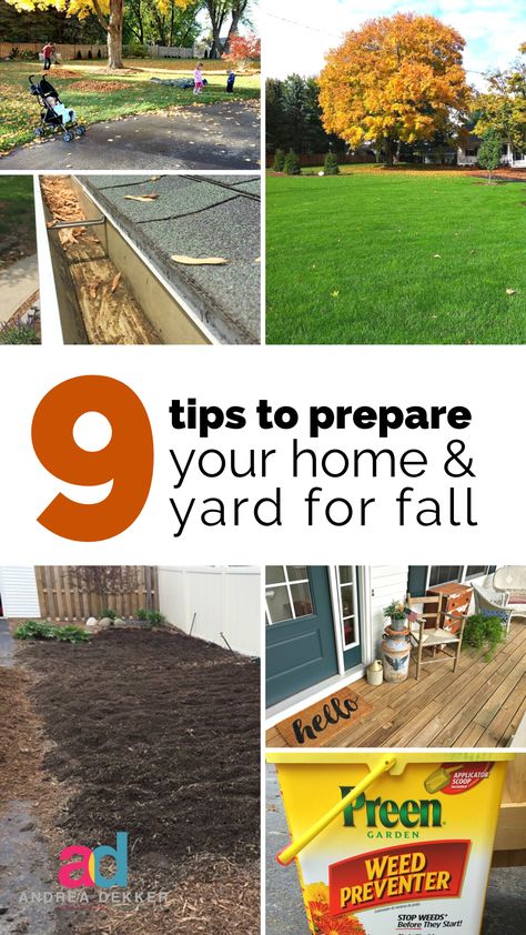 Simple tips to prepare your home, yard and garden for fall. Click for tips, hacks a fall cleaning checklist. I'm Andrea Dekker and I share simple living and frugal ideas to simplify your life, organizing tips for your home, fun and activities with kids, simple hacks for clutter-free living spaces, and wholesome fresh recipes. #simplelife #simplify Fall Outdoor Cleaning Checklist, Fall Yard Work Checklist, Fall Yard Prep, Fall Cleanup Yard, Fall Tips For Your Home, Fall Yard Clean Up Checklist, Fall Yard Clean Up, Fall Garden Clean Up, Yard Work Hacks