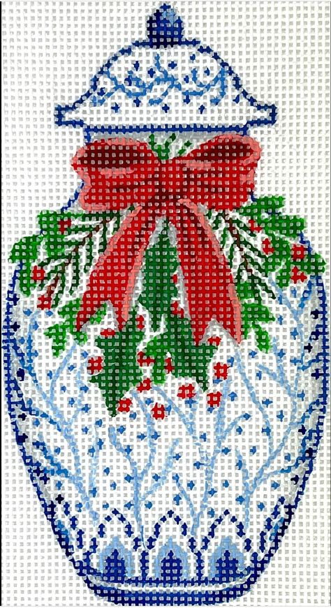 Grandma Crafts, Needlework Christmas, Christmas Needlepoint, Cross Stitch Stocking, Needlework Shops, Needlepoint Ornaments, Chinese Vase, Needlepoint Stitches, Needlepoint Designs