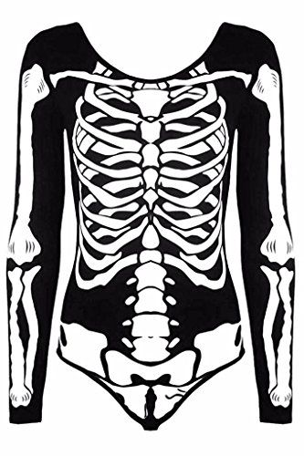 Rimi Hanger Womens Long Sleeves Halloween Costume Skeleton Printed Leotard Bodysuit Top (Small, Black Skeleton Bodysuit) Best Halloween Costumes & Dresses USA Leggings Bodysuit, Halloween Costume Skeleton, Skeleton Bodysuit, Bodysuit Leggings, Costume Skeleton, Skeleton Dress, Ladies Fancy Dress, Halloween Bodysuit, Top Neckline