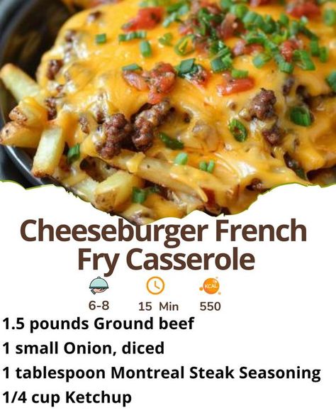 Recipestep | 🍔 Cheeseburger French Fry Casserole 🍟 | Facebook French Fries Casserole, Cheeseburger French Fry Casserole, Fries Casserole, Fry Casserole, French Fry Casserole, Hot Dog Casserole, Fried Hot Dogs, Frozen French Fries, French Fry