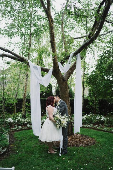 fabric for a stunning outdoor ceremony ... Tree Wedding Ceremony, Ceremony Backdrop Outdoor, Beach Wedding Aisles, Draping Techniques, Wedding Ceremony Ideas, Garden Weddings Ceremony, Wedding Party Outfits, Wedding Aisle Decorations, Ceremony Ideas