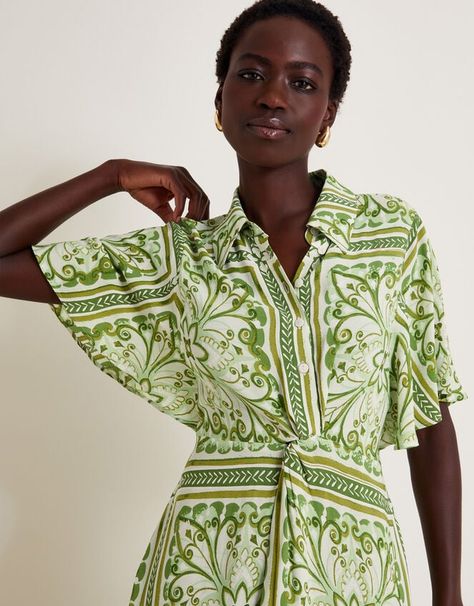 Emilia Print Midi Shirt Dress Green | Day Dresses Holiday Outfits Beach, Breezy Shirt, Short Summer Skirts, Cobbled Streets, Holiday Outfits Women, Prom Dress Shoes, Girls Summer Tops, Occasion Wear Dresses, Euro Summer