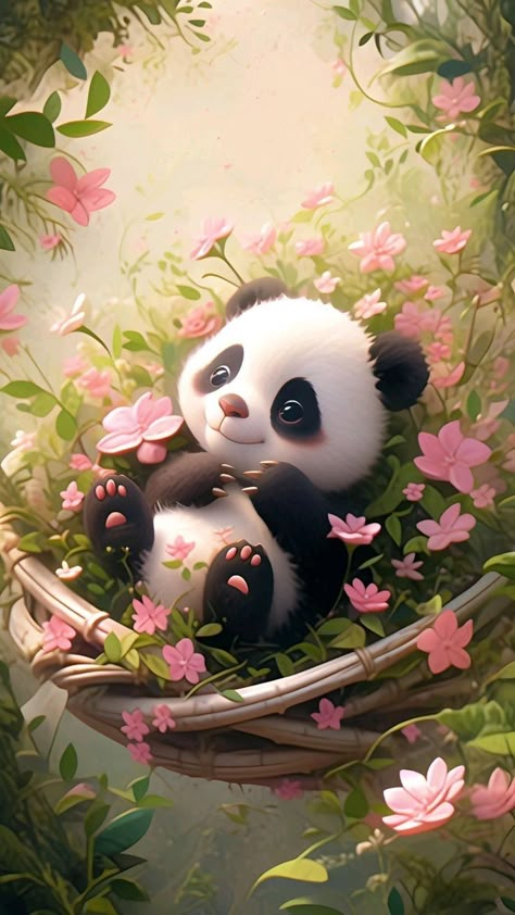 Present Painting, Panda Bears Wallpaper, Cute Panda Drawing, Cute Owls Wallpaper, Panda Drawing, Flowers Oil Painting, Owl Wallpaper, Canvas Oil Painting, Cute Small Animals