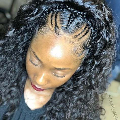 Half Braids Half Crochet, Half Cornrows Half Curly Weave, Quick Weave Ponytail, Summer Cornrows, Half Braids, Half Up Half Down Curly, Big Braid, Natural Protective Hairstyles, Amazing Hair Styles