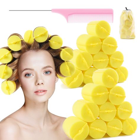 PRICES MAY VARY. ❤Super jumbo sizes:Diameter 2 inch,large Foam rollers are great for straight styles, especially when you’re want to get a fluffy curly hair.There are 24 Pieces sponge hair rollers in the package ,it had enough hair rollers for your whole head.Even for thick and very long hair or short hair. ❤Bouncy curls:You can create loose curls with a nice bounce or to create face framing waves and a dimensional do,Great for sexy curly hair looks! Leaves you hair curly for day’s! ❤Heatless:Th How To Use Foam Rollers Hair Tutorials, Foam Rollers Hair Pattern, Foam Hair Rollers, Hair Foam Rollers, Foam Roller Pattern Hair, Hair Curling Tools, Sponge Hair Rollers, Foam Rollers Hair, Foam Rollers