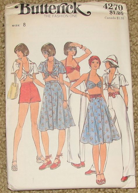 1970s Sewing Patterns, Fashion 1970s, 20th Century Fashion, Butterick Sewing Pattern, Bra Top, Mode Vintage, Vintage Sewing Patterns, Vintage Handbags, Retro Outfits